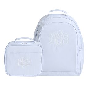Gear-Up Blue Monogram Large Backpack and Lunch Box Bundle, Set of 2