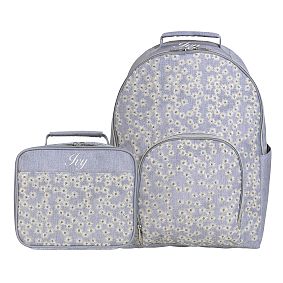 Gear-Up Chambray Eyelet Embroidered Large Backpack and Lunch Box Bundle, Set of 2