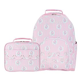 Gear-Up Pink Floral Pinstripes Large Backpack and Lunch Box Bundle, Set of 2