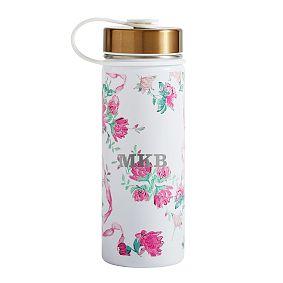 LoveShackFancy Pink Floral Ribbon Backpack and Slim Water Bottle Bundle