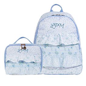 Colby LoveShackFancy Prairie Ditsy Ruffle Blue Backpack and Lunch Box Bundle, Set of 2