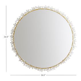 Monique Lhuillier Crystal Flower Framed Round Mirror (36")