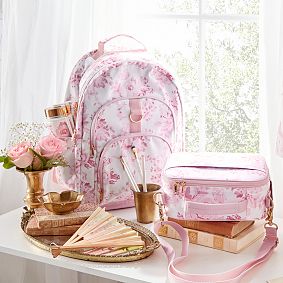 Gear-Up LoveShackFancy Pink Damask Backpack and Cold Pack Lunch Box Bundle, Set of 3