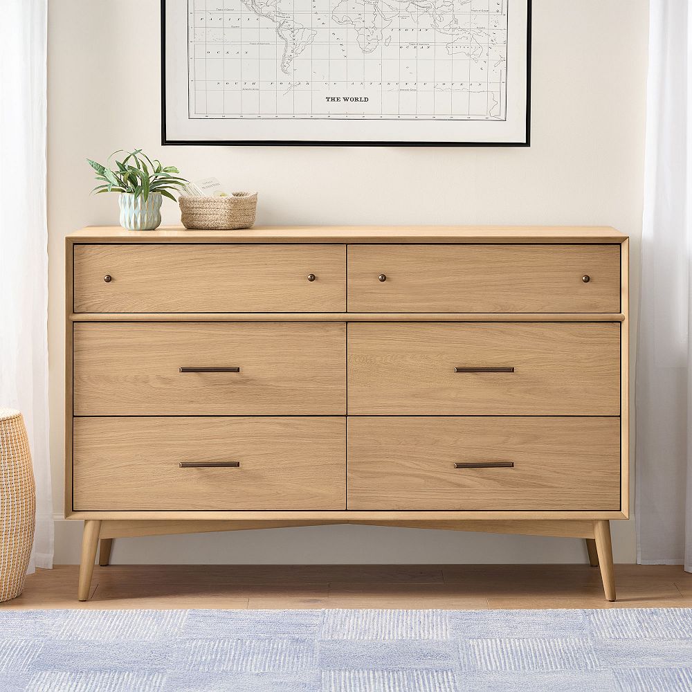 mid mod dresser Walnut 3 drawer Century  Sunbeam Vintage round gold Mercury Row Alyssa 6 Drawer