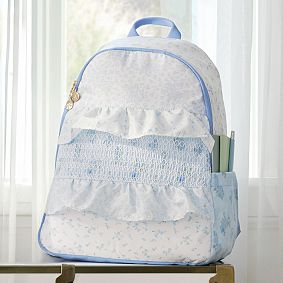 Colby LoveShackFancy Prairie Blue Ditsy Ruffle Backpack, Large