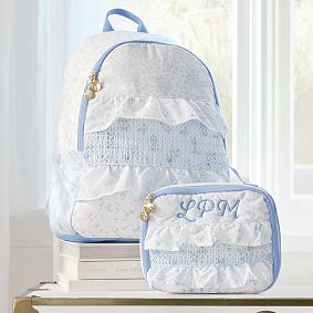 Colby LoveShackFancy Prairie Ditsy Ruffle Blue Backpack and Lunch Box Bundle, Set of 2