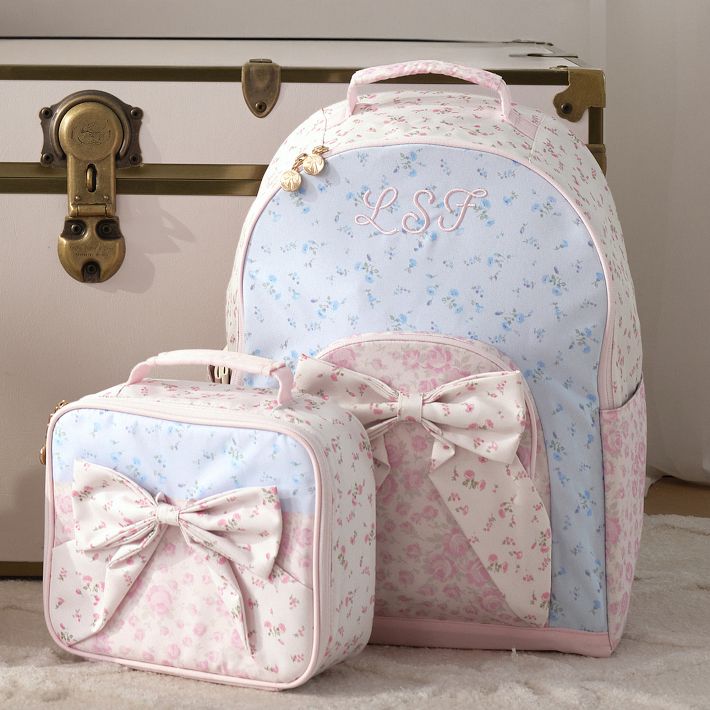 LoveShackFancy pb backpack beautiful pastel pink & blue with floral bow new Gear-Up LoveShackFancy Prairie Ditsy Bow Backpack | Pottery  main image 2