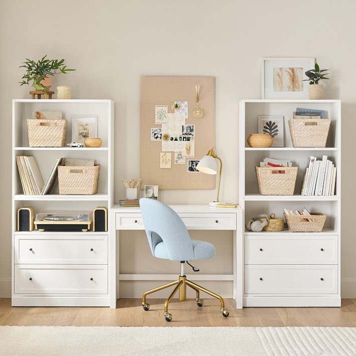Stack Me Up Writing Desk, 2 Mixed Shelf and 2 2-Drawer Set, Brushed Fog
