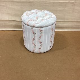Open Box: LoveShackFancy Tufted Round Storage Ottoman - Sun Terrace Stripe Blue