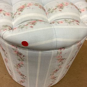Open Box: LoveShackFancy Tufted Round Storage Ottoman - Sun Terrace Stripe Blue