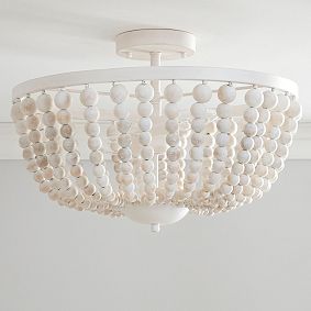 Open Box: Naturalist Wood Ball Flush Mount (18") -  Washed White