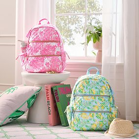 Lilly Pulitzer Quilted Pink Toile Backpack &amp; Water Bottle Bundle