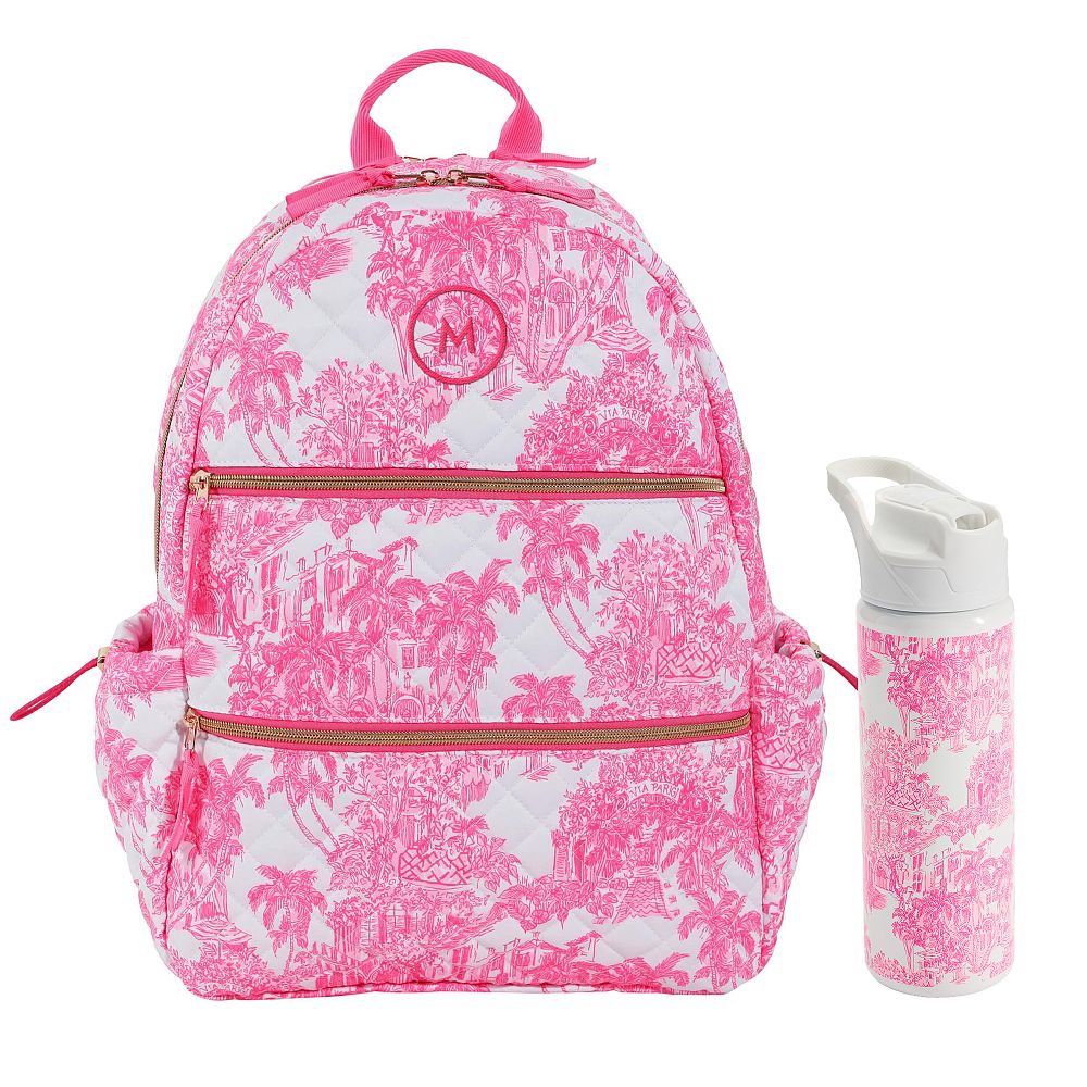 Lilly Pulitzer Quilted Pink Toile Backpack & Water Bottle  display picture 2