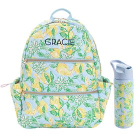 Lilly Pulitzer Quilted Make Lemonade Backpack & Water Bottle 