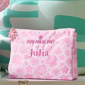 Pink Palm Puff Accessories Pouch