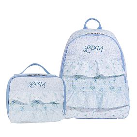 Colby LoveShackFancy Prairie Ditsy Ruffle Blue Backpack and Lunch Box Bundle, Set of 2