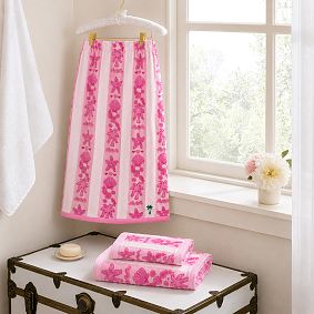 Pink Palm Puff Bath Wrap &amp; Towels Set