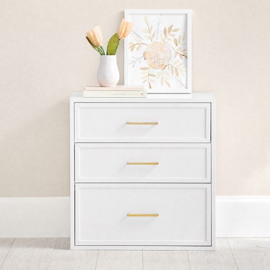 white 3 dresser drawer Wood 3-Drawer Brown Pecan Small Chest of Drawers, Modern Dresser for Bedroom, Easy Assembly, 1 Year Warranty over risk when combined with wall IRIS Stackable Wide Chest, 3