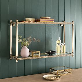 Leighton Metal and Glass 2 Tier Brass Shelf (14"x 24")