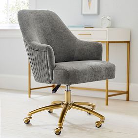 Distressed Velvet Pleated Swivel Desk Chair - Metal