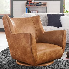 Faux Leather Caramel Lennon Low Swivel Chair