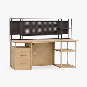 Smart Wide Gaming Desk &amp; Locker Hutch Set (69.5"w x 10"d)