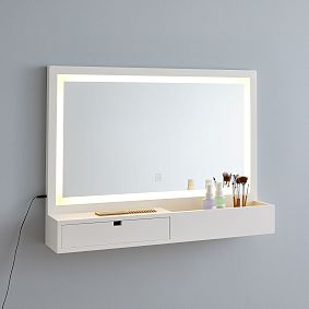 Get-Ready Wood Vanity Mirror with Storage (28"w x 21"d)