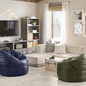 Large Navy Puffer Bean Bag Chair