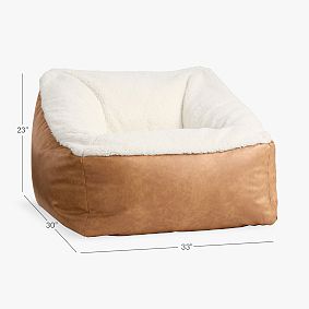 Large Faux Leather Caramel &amp; Sherpa Ivory Modern Bean Bag Lounger