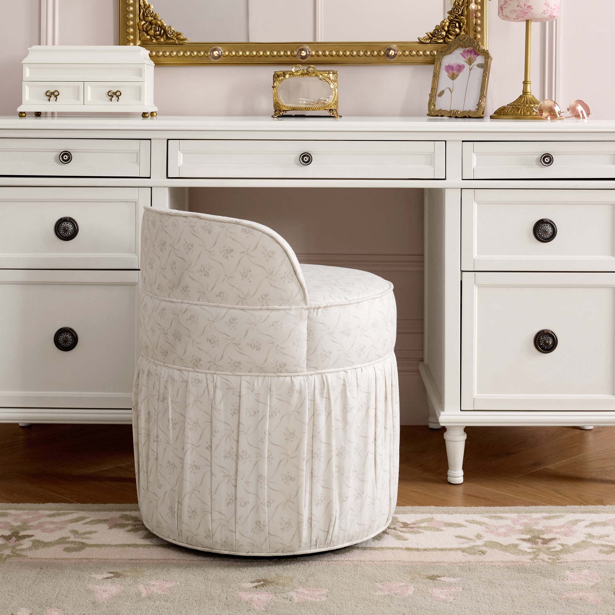 LoveShackFancy Leona Trellis Jacquard Vanity Stool by Pottery Barn Teen