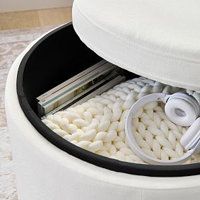 Oversized Round Storage Ottoman (24.5")