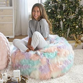 Large Unicorn Faux Fur Bean Bag Chair Slipcover Only