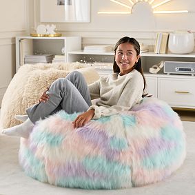 Large Unicorn Faux Fur Bean Bag Chair Slipcover Only