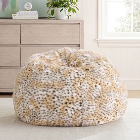 Large Cheetah Fur Neutral Bean Bag Chair