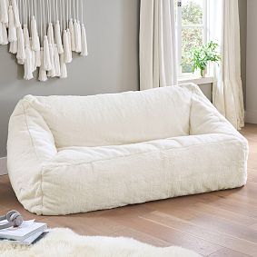 Double Polar Bear Faux Fur Ivory Modern Bean Bag Lounger