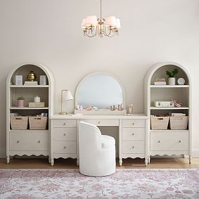 Camille Storage Vanity Desk &amp; Bookcase Set (116"w x 22"d)