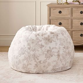 Large LoveShackFancy Floral Damask Faux Fur Bean Bag Chair Slipcover Only