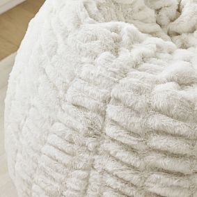 Large Ruched Fur Ivory Bean Bag Chair