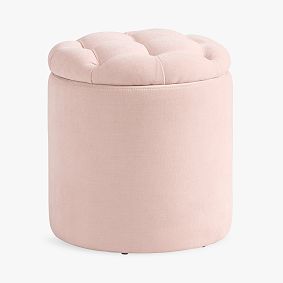 Open Box: Tufted Round Storage Ottoman - Performance Plush Chenille Sepia Rose
