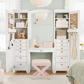 Hampton Vanity Desk with Mirrored Towers (66"w x 18.5"d)