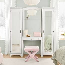 Hampton Vanity Desk with Mirrored Towers (66"w x 18.5"d)