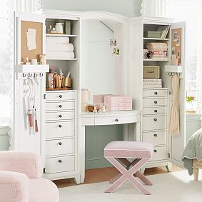 Hampton Vanity Desk with Mirrored Towers (66"w x 18.5"d)
