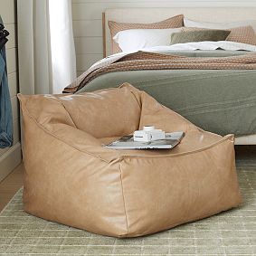 Large Faux Leather Cream Modern Bean Bag Lounger