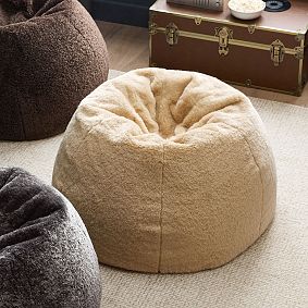 Large Faux Shearling Natural Faux Fur Bean Bag Chair Slipcover Only