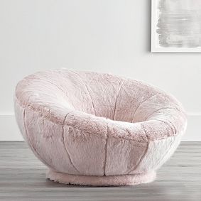 Iced Faux-Fur Blush Groovy Swivel Chair