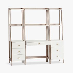 Highland Wall Desk &amp; Narrow Bookshelf with Drawers Set (68"w x 20"d)