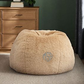 Large Faux Shearling Natural Faux Fur Bean Bag Chair Slipcover Only