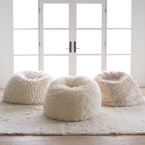 Large Furlicious Ivory Faux-Fur Bean Bag Chair Slipcover