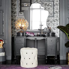 Ivory Tufted Velvet Stool