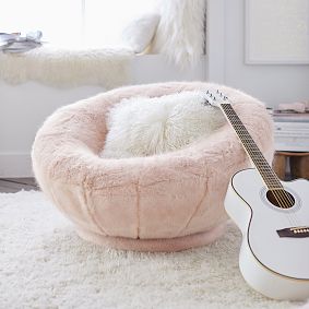 Iced Faux-Fur Blush Groovy Swivel Chair